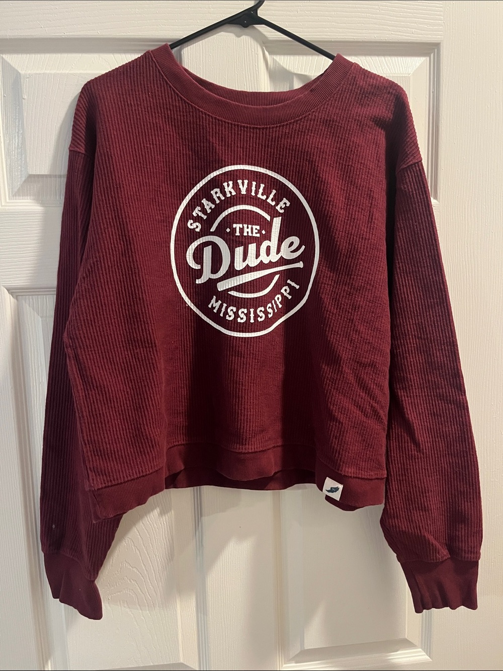 League Unwind Ribbed Crewneck Sweatshirt in Burgundy with White Print